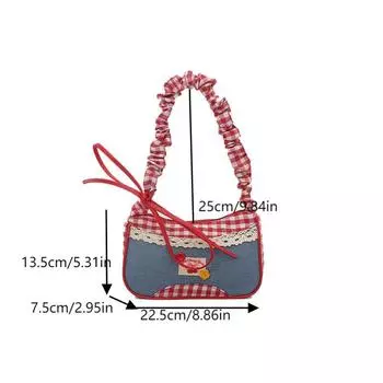 Sweet Lace Plaid Women S Shoulder Bags Patchwork College Style Girls Underarm Bag Simple Pleated Design Female Handbags Purse A1