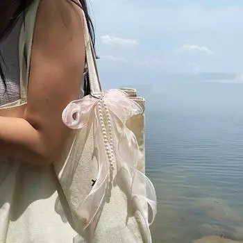 Sweet Mesh Yarn Pearl Bowknot Keychain Pendant Bag Hanging Ornament Keyring Backpack Decoration