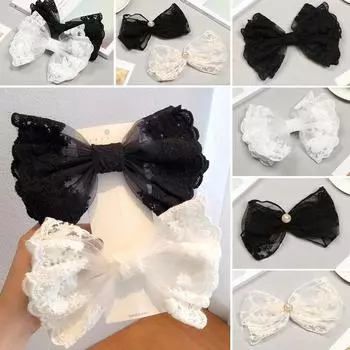 Sweet Multi Style Girls Fashion Hair Barrettes Lace Hair Clips Bow Knot Hair Barrettes Ponytail black-type 1