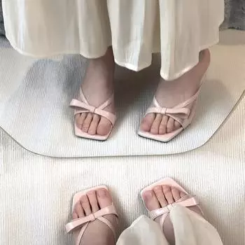 Sweet Narrow Strap Low Heeled Women Slippers Fashion Bowknot Backless Brand Sandals 2025 Elegant Party Designer Beach Shoe Pumps 35 розовый