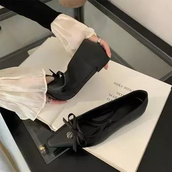 Sweet niche gentle bow pointed head shallow mouth single shoes women s 2024 new inner height increase soft sole grandma ladyshoes 35 чёрный
