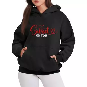 SWEET ON YOU Женская модная повседневная толстовка с капюшоном с принтом ко Дню святого Валентина, с длинными рукавами L чёрный