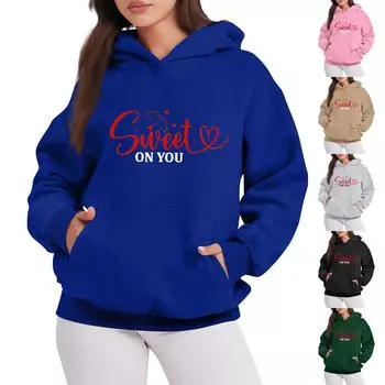 SWEET ON YOU Женская модная повседневная толстовка с капюшоном с принтом ко Дню святого Валентина, с длинными рукавами S