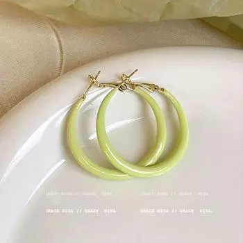 Sweet Overflow! Color Big Hoop Earrings 2025 New Best Selling Simple All-Match Earrings Elegant Sweet Earrings Women Aocado Green Drop Glaze Large Hoop Earrings