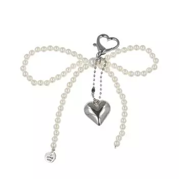 Sweet Pearls Bowknot Heat Keychain Pendant Lovely Hanging Decorations Keyring Charm for Purse Bag Backpack Handbag