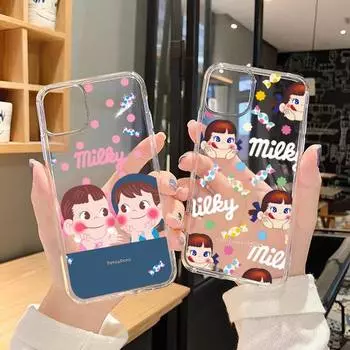 Sweet Peko Milk Milky art Phone Cases Transparent for iPhone 6 7 8 11 12 s mini pro X XS XR MAX Plus SE cover funda shell iphone xs