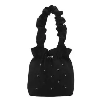 Sweet Pleated Tote Bag Large Capacity Drawstring Handbag Korean Nylon Shoulder Bag Girls чёрный