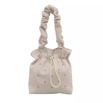 Sweet Pleated Tote Bag Large Capacity Drawstring Handbag Korean Nylon Shoulder Bag Girls