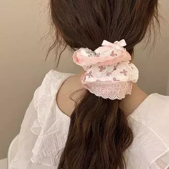 Sweet Print Bow Hair Scrunchies Y2K Ballet Elastic Hair Rope Ties Hair Accessories Ponytail Holder Hair Ring