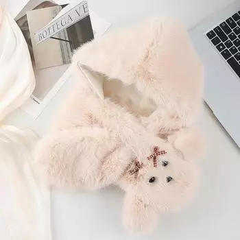 Sweet puppy plush hat, scarf, one-piece two-piece set, thickened cold-proof and warm ear protection in autumn and winter, Lei Feng hat average size [hat and scarf integrated]