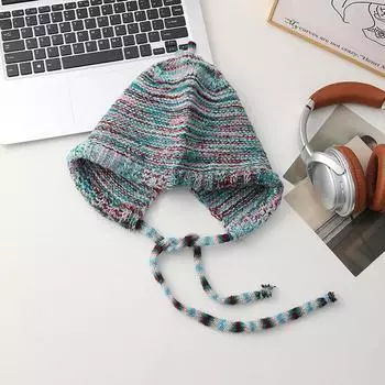 Sweet rainbow gradual change dopamine wool hat women s autumn and winter models show a small face warm knitted hat Lei Feng hat tide One Size