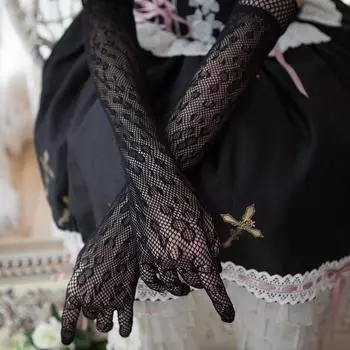 Sweet Retro Bridal Mesh White Sun Protection Lace Mittens Dots Hand Sleeve Lolita Long Gloves белый
