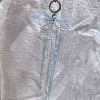 Sweet Ribbon Bowknot Pearls Bag Pendant Charm Keychain Elegant Beaded Keyring Key Chain Phone Key Bag Hangings розовый