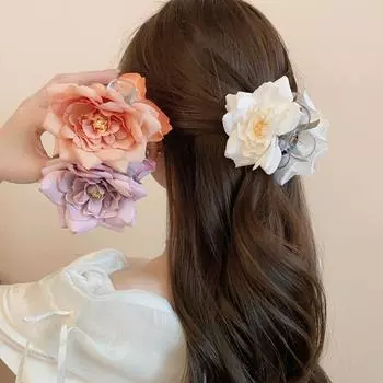 Sweet Rose Shark Clip Korean Style Seaside Vacation Headwear Simulated Flower Hair Claw Girls розы красного