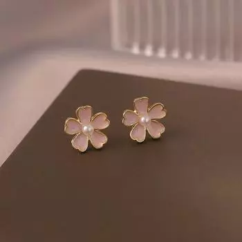 Sweet Sakura Flower Ear Stud Pink Flower Dangle Ear Clip Personalized Flower Drop Earrings Gift ear stud