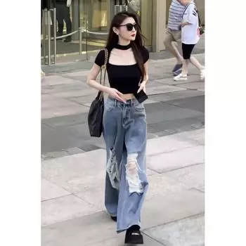 Sweet Sexy Summer Halter Slim Fit Crop-Top Short Sleeve T-shirt Black T-shirt S Suggested 40.00 kg-50.00 kg