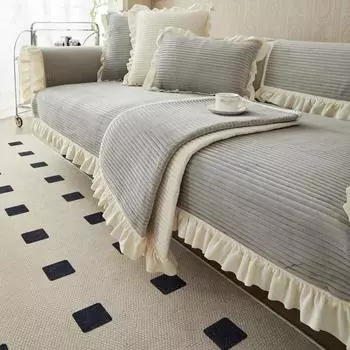 Sweet Sofa Covers with Skirt Pink Slipcovers Sofa Towel Short Plush Universal Non-slip Couch Cover for Living Room Decorative 45cm Pillowcase 1pcs светло-фиолетовый