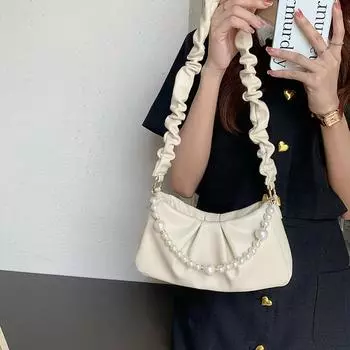 Sweet Style Bag for Women Solid Color Texture Underarm Bag Solid Color Fold Cloud Bag Shoulder Chain Bag for Women