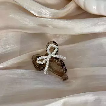 Sweet temperament senior sense of exquisite pearl bow scratch clip girls versatile back of the head plate hair shark clip simple