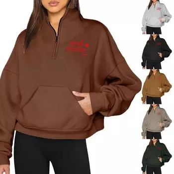 SWEET VALENTINE Женская повседневная свободная толстовка с длинным рукавом и принтом ко Дню святого Валентина на молнии с капюшоном L