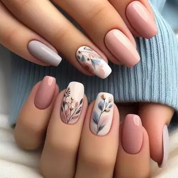 Sweet Wind Wear Nail Flower Geometric Pattern Nail Art Nails Almond Nail Art Patch Fake Nails