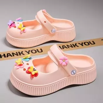 Sweet Women Butterfly Sandals Female Elegant Cute Little Flower Thick Sole Mary Jane Hole Shoes Summer Lady Outwear Beach Shoes 35