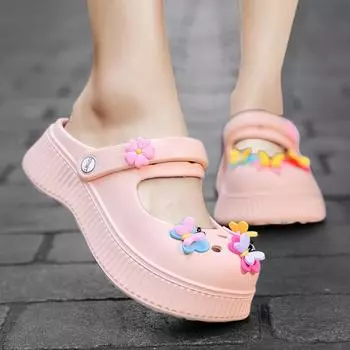 Sweet Women Butterfly Sandals Female Elegant Cute Little Flower Thick Sole Mary Jane Hole Shoes Summer Lady Outwear Beach Shoes 35