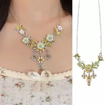 Sweet Women Necklace Zinc Zinc Alloy Collarbone Necklace Unique Vintage Flower Necklace Party 40CM