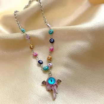 Sweet Zinc Zinc Alloy Necklace Ghost Women s Choker Chic Cartoon Eye Necklace Girls Style A