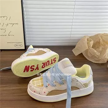 Sweetheart powder student color matching niche bread shoes women s spring new versatile casual sports board shoes tide 35 бежевый