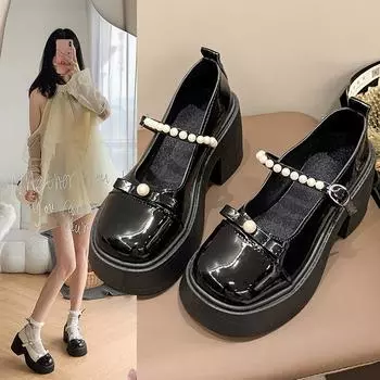 Туфли в стиле Лолиты с застежкой в форме сердца для женщин Туфли Мэри Джейн на платформе из искусственной кожи для женщин Туфли принцессы с металлическими украшениями на высоком каблуке 35