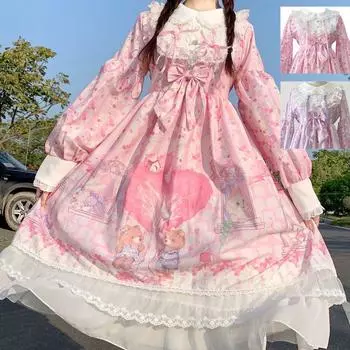Sweetheart Town OP Платье Лолита с длинными рукавами Платье Лолита Платье L розовый