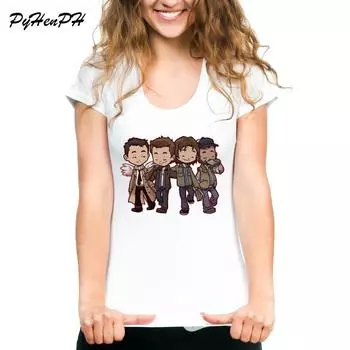 Сверхъестественное футболка модная женская футболка с коротким рукавом с принтом и круглым вырезом лето XL белый