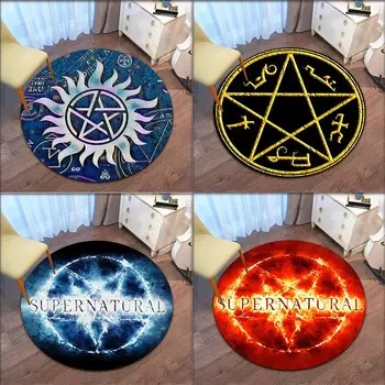 Сверхъестественный символ пентаграммы, ковер, круглый ковер, напольный коврик для гостиной, фланелевый нескользящий коврик, домашний декор 40