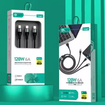 Сверхбыстрая зарядка 120 Вт, плетеный кабель для передачи данных 3-в-1 для устройств Android, Apple, Type-C