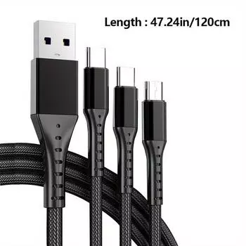 Сверхбыстрая зарядка 66 Вт, одно перетаскивание, три, подходит для Android TYPE-C Apple, тканый кабель для передачи данных «три в одном» чёрный