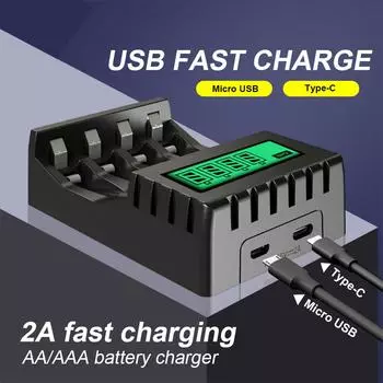 Сверхбыстрое интеллектуальное зарядное устройство с 4 слотами USB-зарядное устройство для 1,2 В AA AAA Ni-CD Ni-MH аккумуляторной батареи Быстрое зарядное устройство с ЖК-дисплеем 4 Slots чёрный