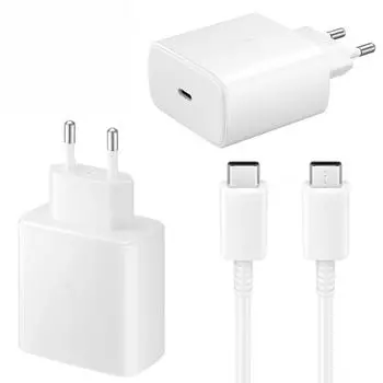 Сверхбыстрое зарядное устройство, адаптер 45 Вт, настенное зарядное устройство PD типа C для Samsung S23 S22 S21 Plus Note 20 с кабелем PD 1 м белый