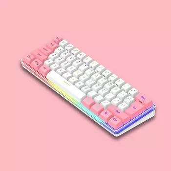 Сверхкомпактная игровая клавиатура с 61 клавишей и 60% RGB-подсветкой — эргономичная механическая тактильная клавиатура с щелчком мыши для Windows и ПК-геймеров (Белый розовый) розовый