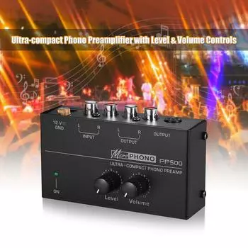 Сверхкомпактный предусилитель Phono Preamp с регуляторами уровня и громкости Вход и выход RCA, 14 дюймов EU Plug