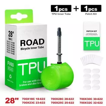 Сверхлегкая камера для велосипеда 700c 18 25 28 32, дорожный MTB велосипед, материал ТПУ, шина, длина 60 мм, 80 мм, французский клапан, супер легкий комплект для электрического велосипеда Presta Valve&18-32C&80mm зелёный