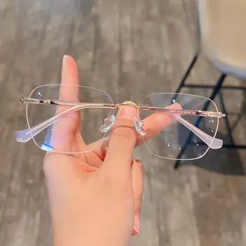 Сверхлегкая титановая оправа для очков в простом стиле в стиле ретро, многоугольная безрамная, может сочетаться с градусами.