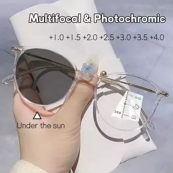Сверхлегкие фотохромные очки для чтения унисекс, прогрессивные очки для близорукости, модные мультифокальные очки по рецепту +1.0