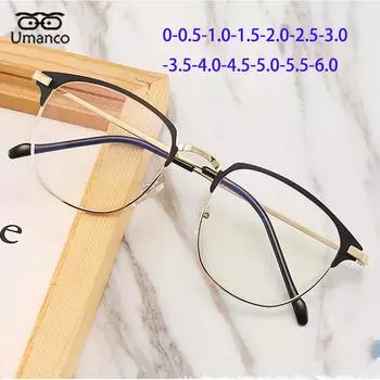 Сверхлегкие квадратные очки для близорукости из черного золота для мужчин, роскошные модные очки с защитой от синего света, рецептурные очки от 0 -0,5 до -6,0. anti blue 0 чёрный