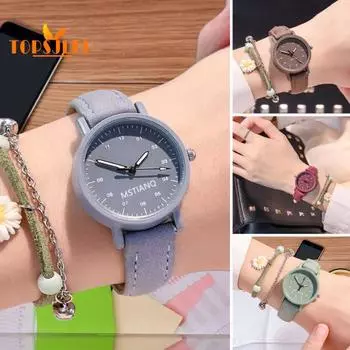 Сверхлегкие кварцевые часы: Круглый циферблат, кварцевый механизм, высокая точность, устойчивость к царапинам — наручные часы Simple Style для девочек кофейный