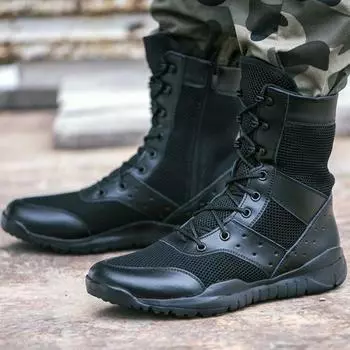 Сверхлегкие летние сетчатые армейские ботинки — дышащие, легкие, готовые к пустыне, с молнией для тренировок на открытом воздухе и обеспечения безопасности 35