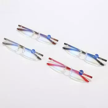 Сверхлегкие металлические очки для чтения без оправы с защитой от синего света и плюсовой пленкой +350