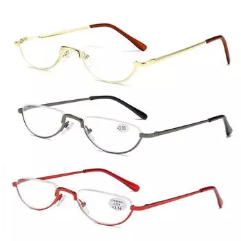 Сверхлегкие металлические очки для чтения в полуоправе в стиле ретро, портативные мужские и женские читатели, оптические очки в маленькой оправе, очки +1.0 красный