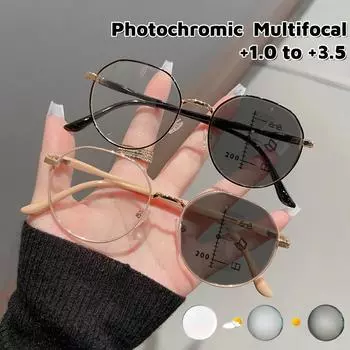 Сверхлегкие очки для близи и дали, металлические оправы, женские, антисинего света, пресбиопия, роскошные фотохромные мультифокальные очки для чтения +1.0 чёрный