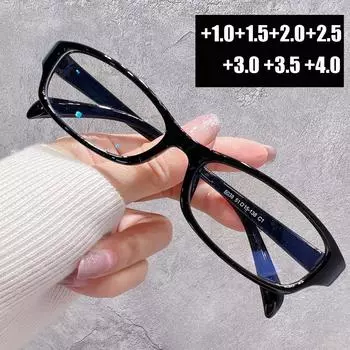 Сверхлегкие очки для чтения в оправе из ПК, унисекс, портативные, с высоким разрешением, очки для пресбиопии, винтажные очки для дальнего зрения с диоптриями +1,0 1.0 чёрный